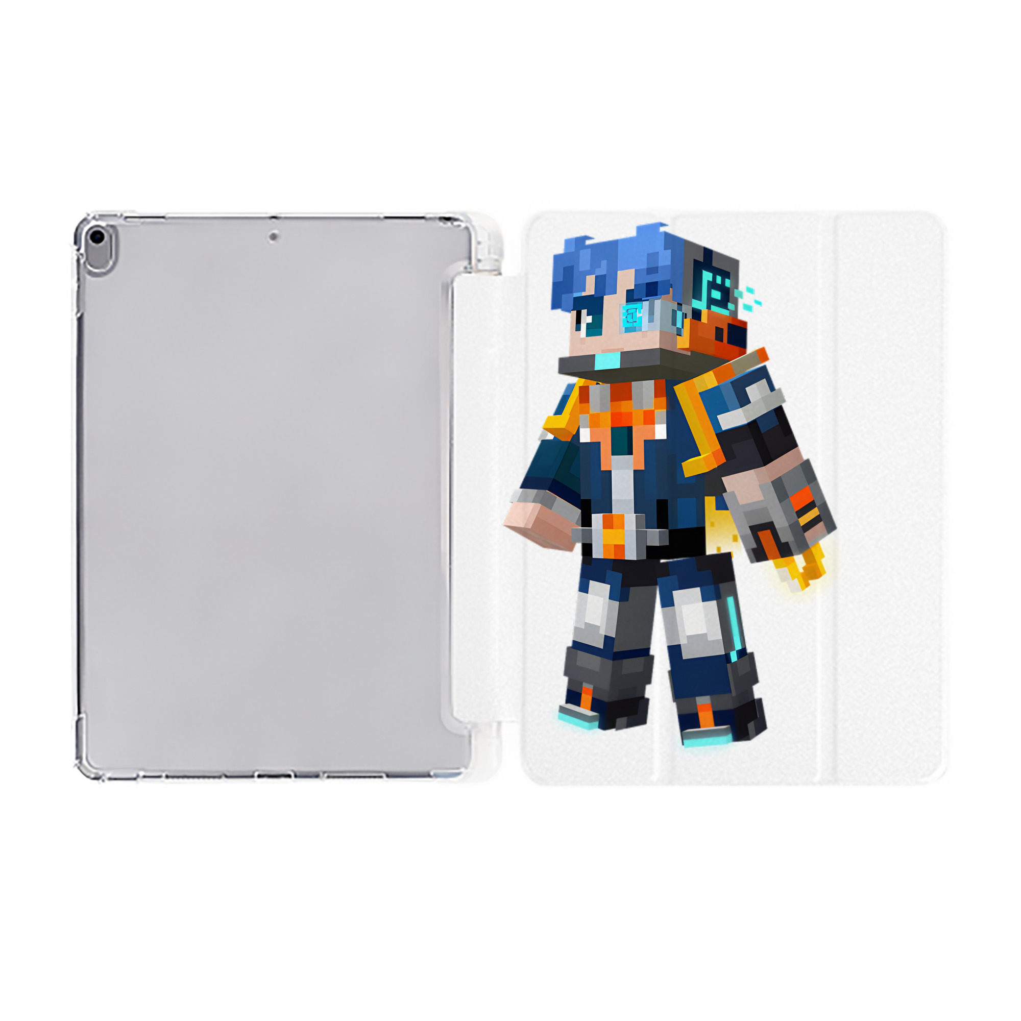 （画像用） マインクラフト ブロックの世界 Minecraft MC Block world IPad ケース ペン収納付き 三つ折りスタンド PUレザー×シリコン 対応機種9.5/10.5/10.9インチ